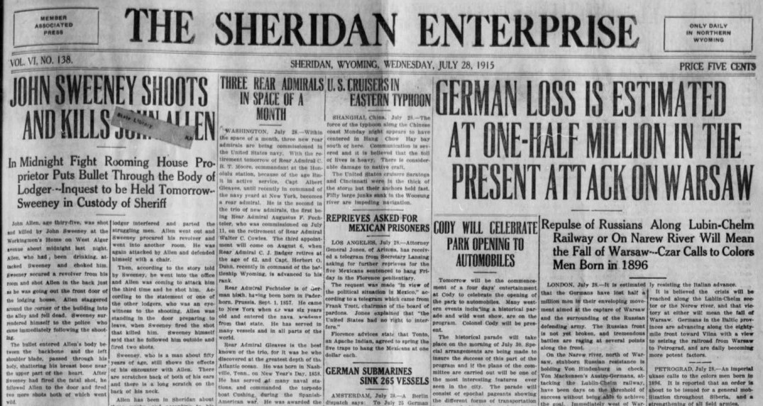 A Look Back in Time July 28, 1915 Sheridan Wyoming Travel Guide